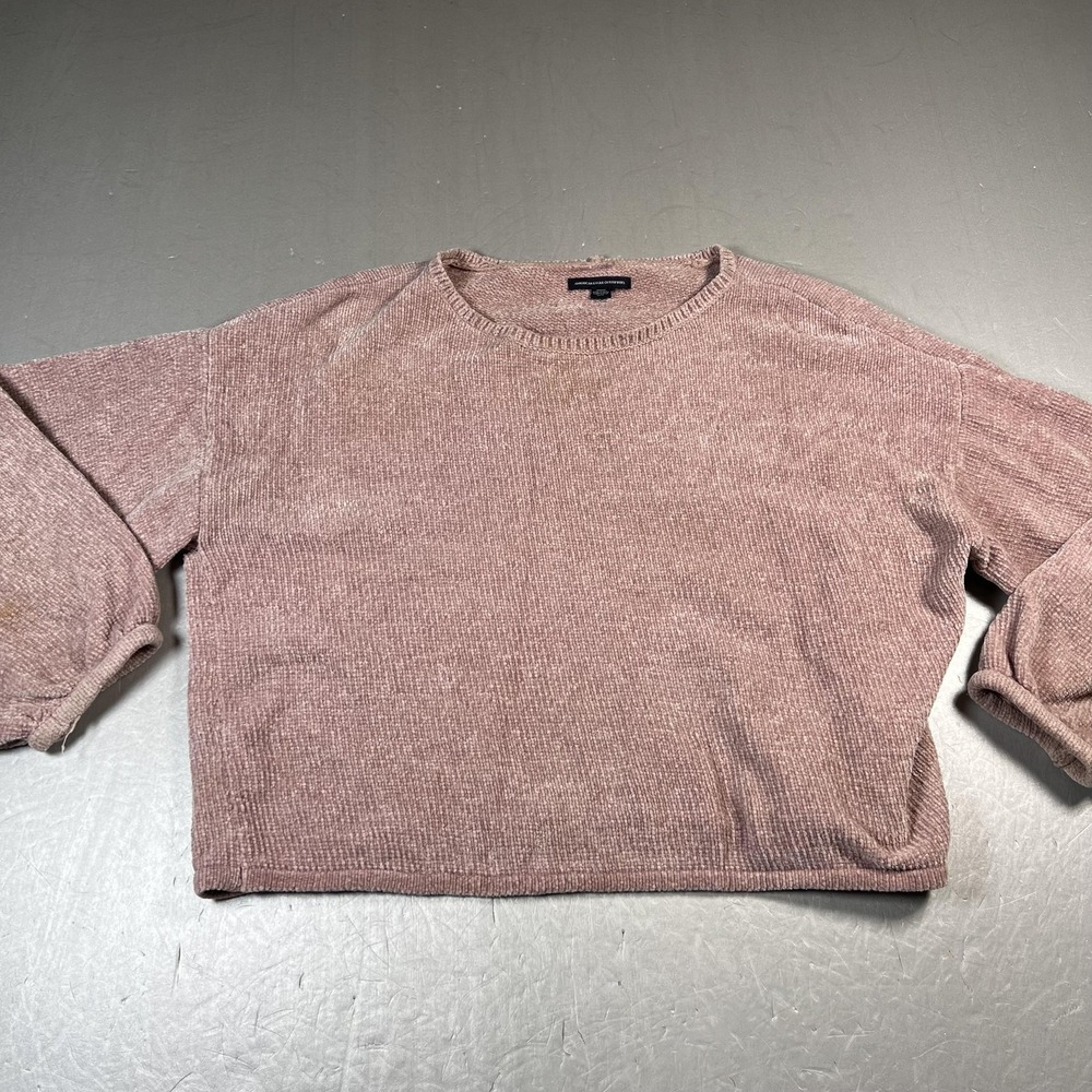 American Eagle Outfitters Sweater Womens Medium Pink Chenille Knit‎ Cropped Top